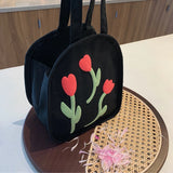 Casual Large Capacity Shoulder Bag Canvas Zipper Print Handbag