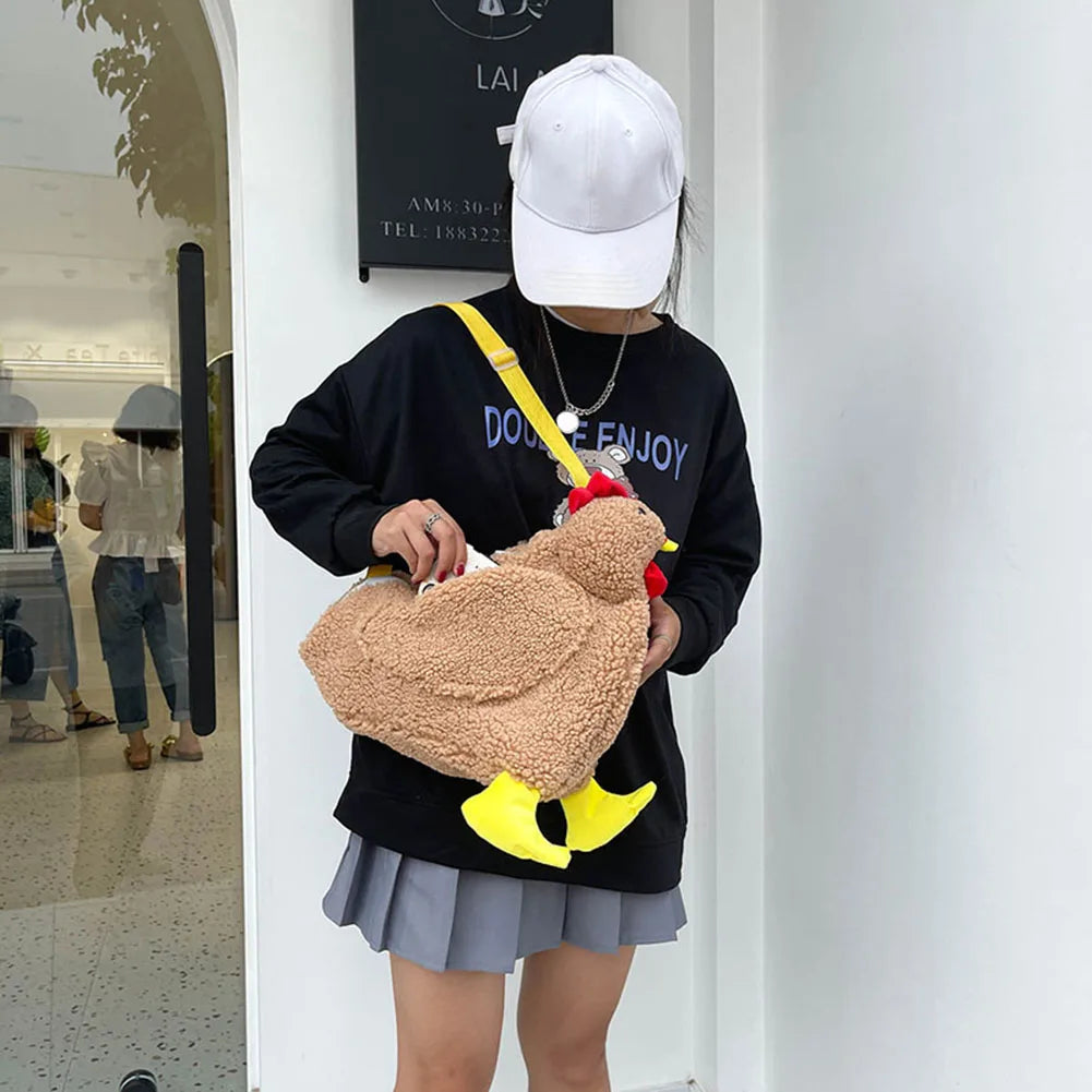 Cartoon Hen Plush Shoulder Crossbody Messenger Bag
