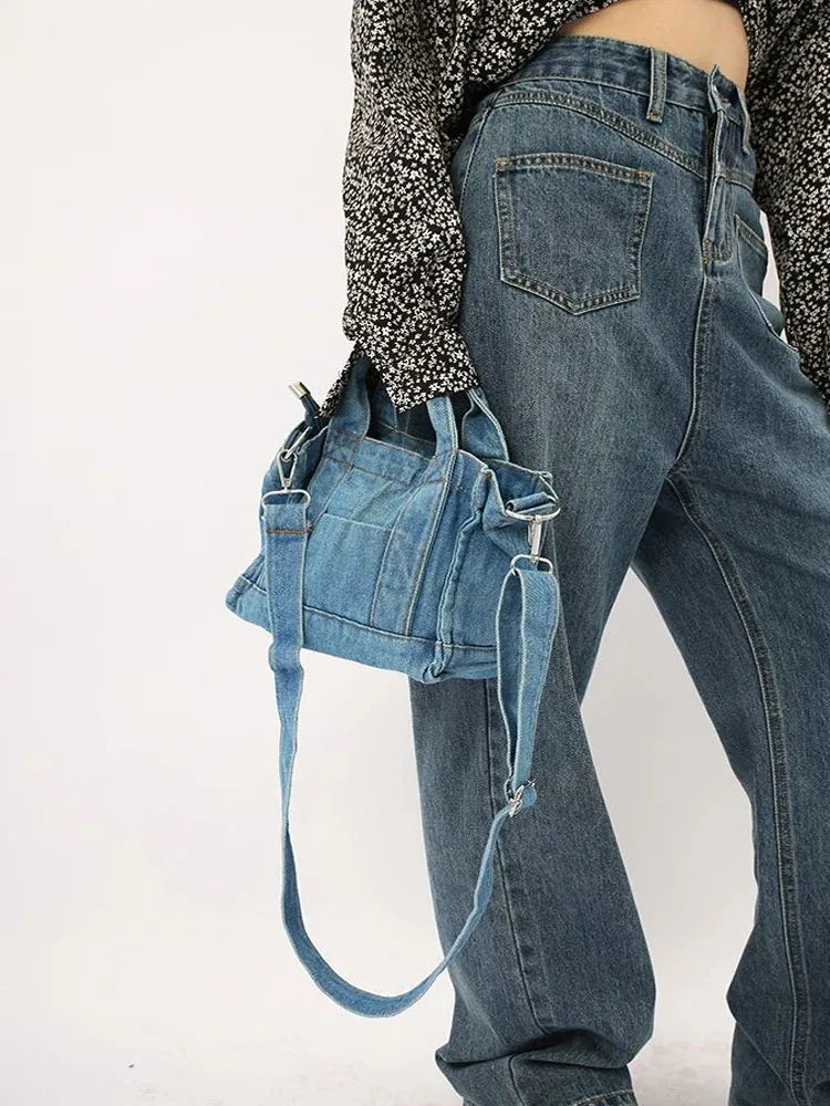 Denim Shopper Bag Streetwear Casual Evening Mini Messenger
