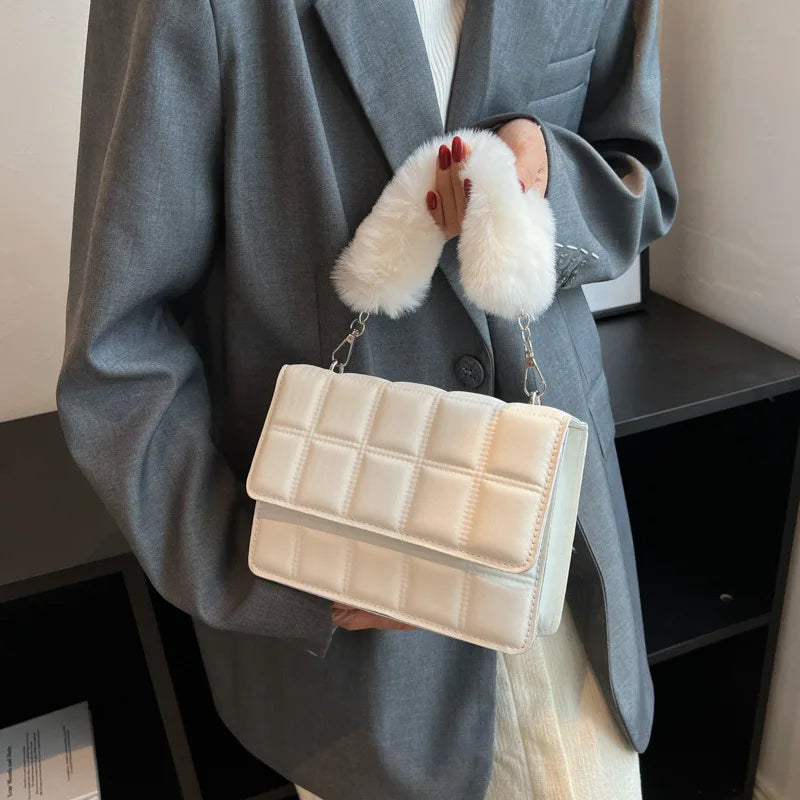 Women's Lattice Crossbody Shoulder Bag Plush Emboss Handbag