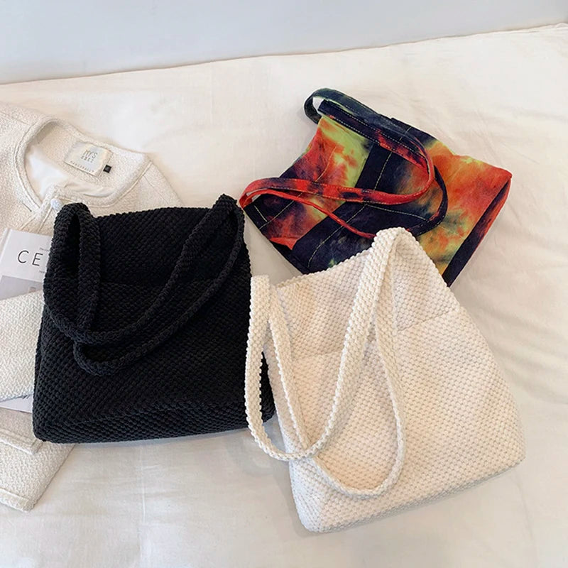 Women's Winter Knitting Shoulder Bag Large Capacity Shopper Handbag