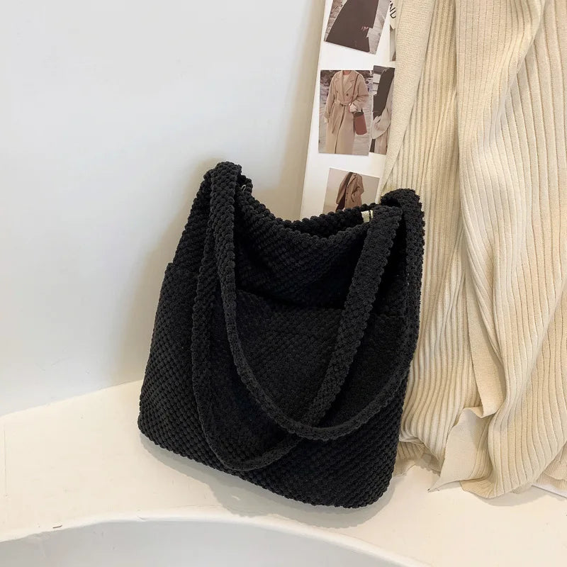 Women's Winter Knitting Shoulder Bag Large Capacity Shopper Handbag