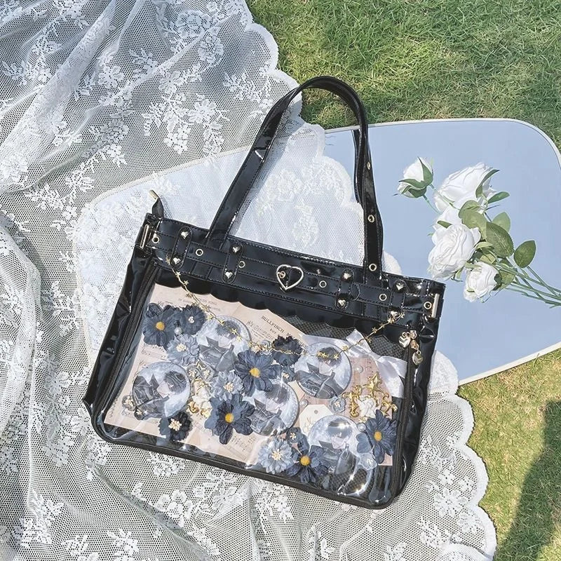 Women's Patent Leather Ita Bag with Visible Window