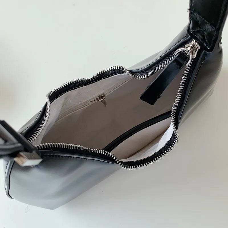 Small PU Leather Shoulder Bag Zip Closure Underarm Bag