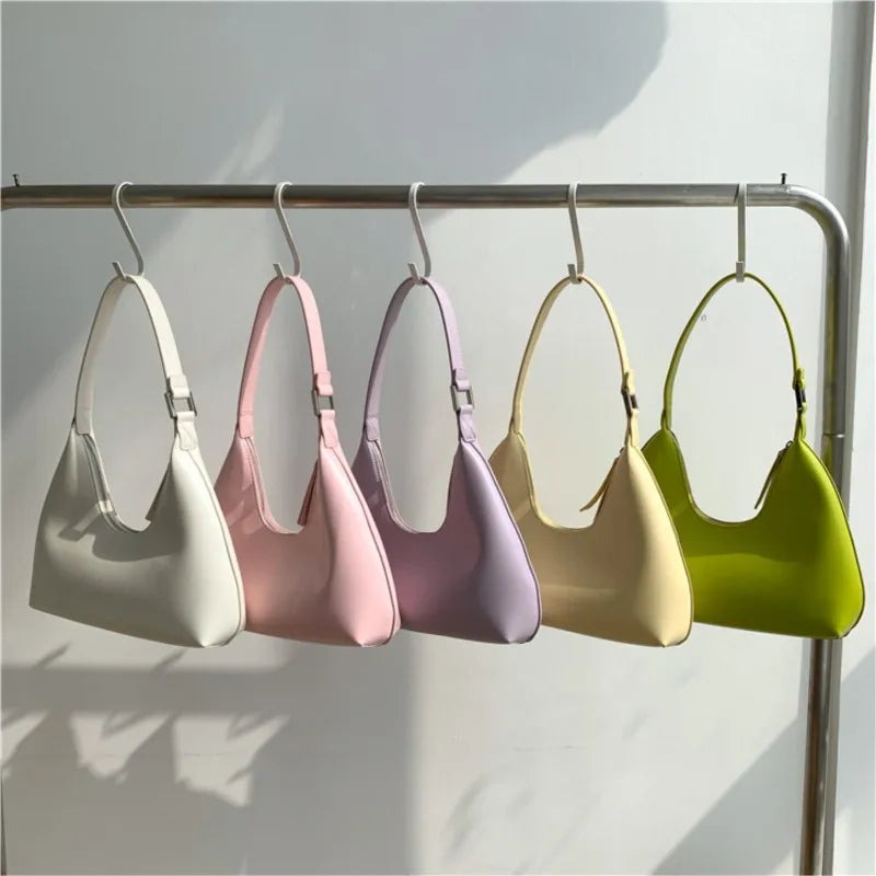 Small PU Leather Shoulder Bag Zip Closure Underarm Bag