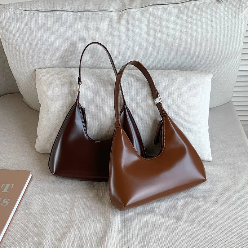 Small PU Leather Shoulder Bag Zip Closure Underarm Bag