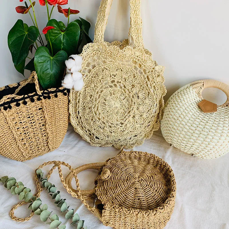 Women's Straw Round Woven Beach Shoulder Bag