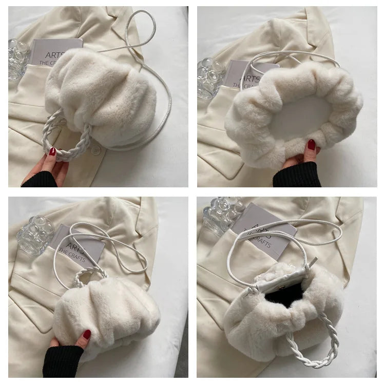 Women's Fluffy Tote Bag with Woven Handle