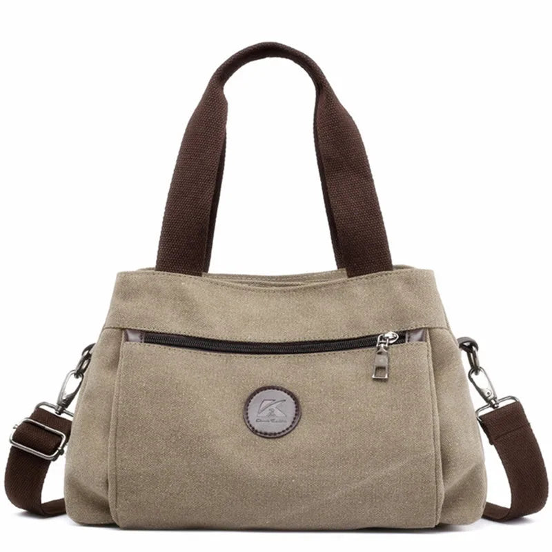 Women's Canvas Tote Solid Messenger Bag Large Capacity Casual Handbag