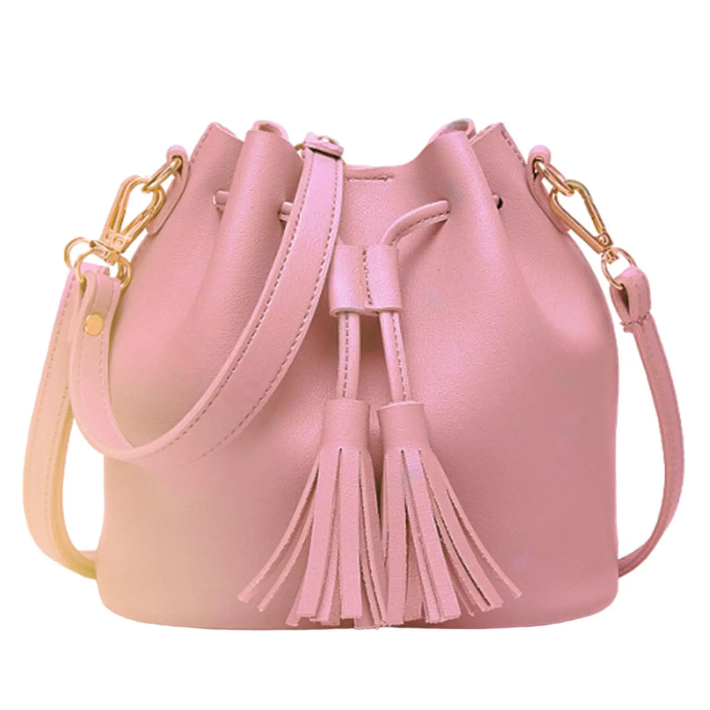 Women's Bucket Shoulder Bag Drawstring Hobo Handbag PU Leather Satchel