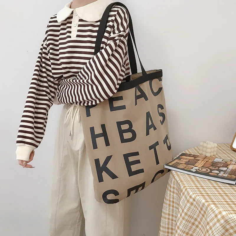 Women's Canvas Casual Tote Shoulder Bag Stylish Waterproof Shopping Cloth Bags