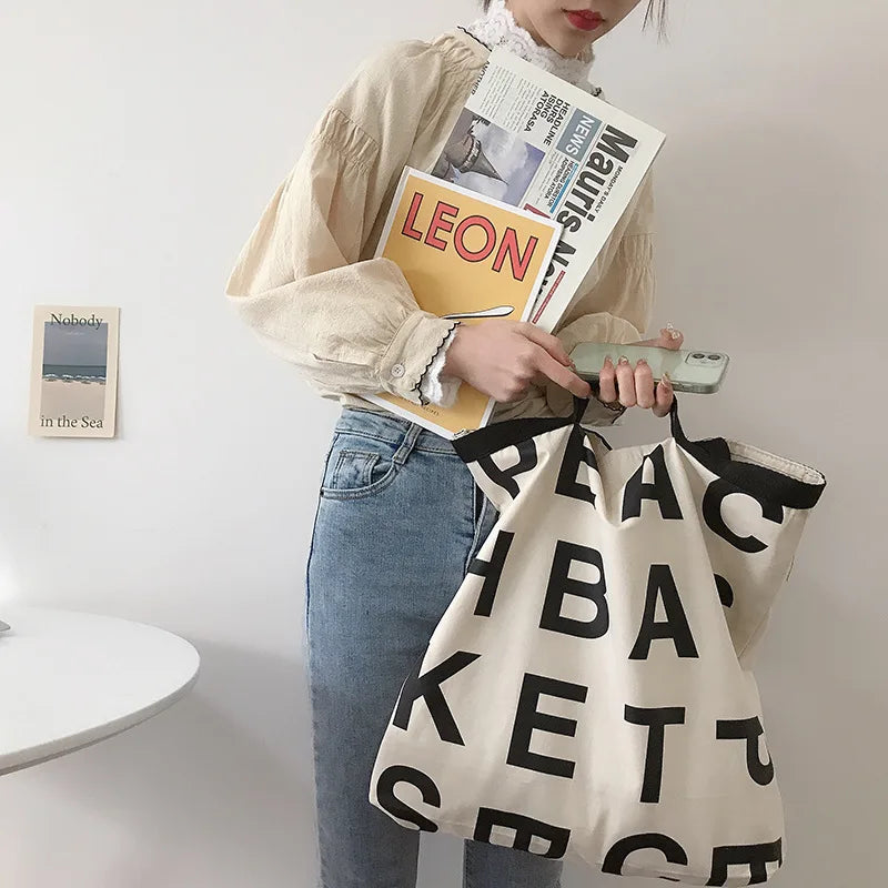 Women's Canvas Casual Tote Shoulder Bag Stylish Waterproof Shopping Cloth Bags