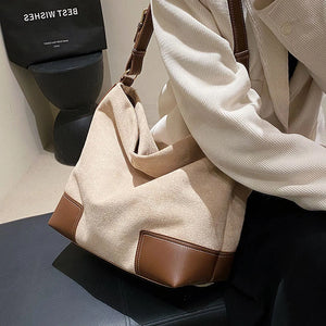 Oversize Canvas Crossbody Bag for Women Large Cotton School Shoulder Handbag