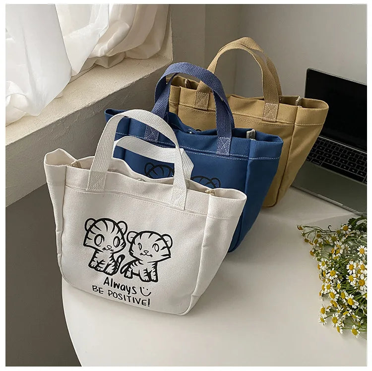 Women's Canvas Handbag Large Capacity Animal Picture Shoulder Bag Purse