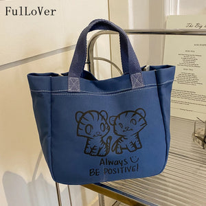 Women's Canvas Handbag Large Capacity Animal Picture Shoulder Bag Purse