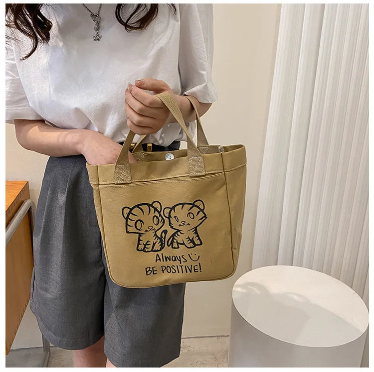 Women's Canvas Handbag Large Capacity Animal Picture Shoulder Bag Purse