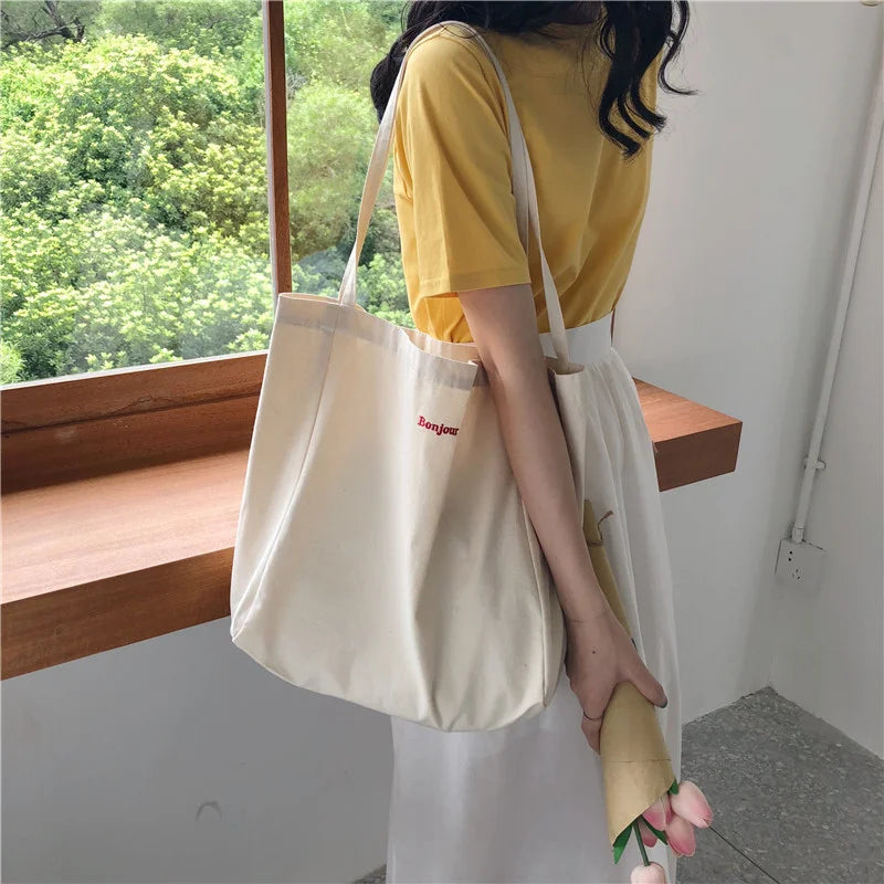 Bonjour Embroidered Canvas Shoulder Bag