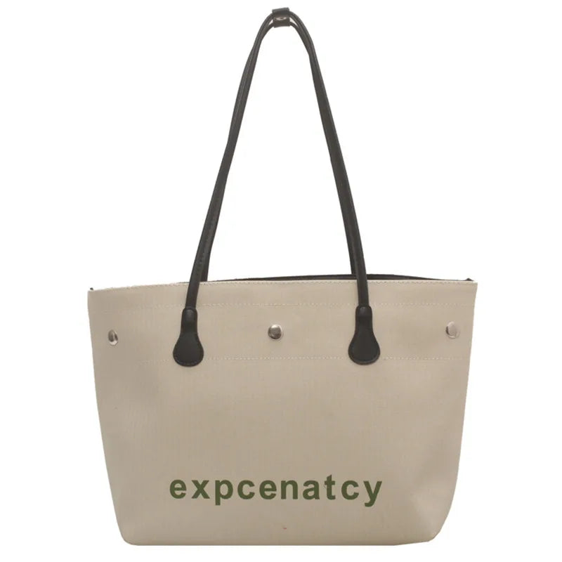 Women's Canvas Shoulder Bags Letter Printed Tote Handbags Large Capacity