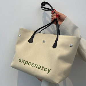 Women's Canvas Shoulder Bags Letter Printed Tote Handbags Large Capacity
