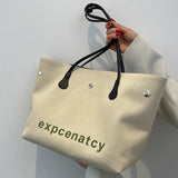 Women's Canvas Shoulder Bags Letter Printed Tote Handbags Large Capacity