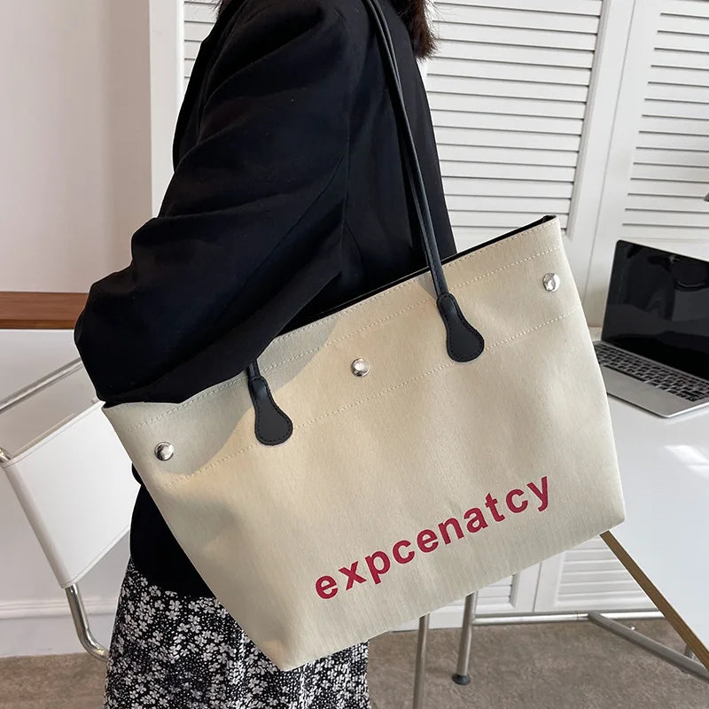 Women's Canvas Shoulder Bags Letter Printed Tote Handbags Large Capacity