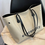 Women's Canvas Shoulder Bags Letter Printed Tote Handbags Large Capacity