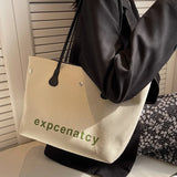 Women's Canvas Shoulder Bags Letter Printed Tote Handbags Large Capacity