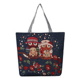 Women's Owl Embroidery Canvas Handbag Casual Tote Large Capacity Shopping Bag