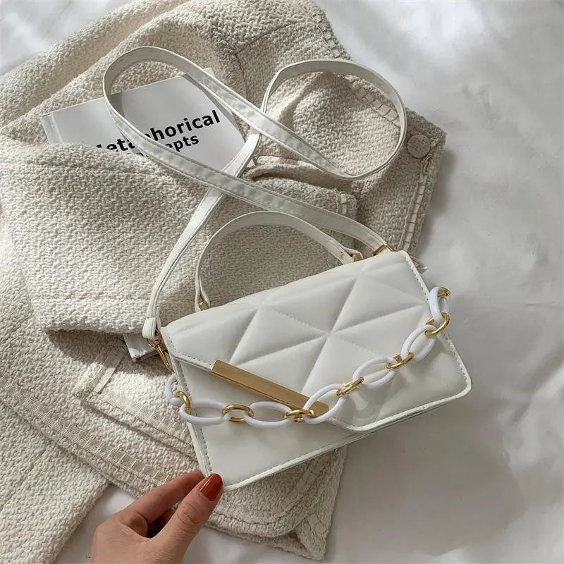 Women's Retro Rhombus Handbag Solid Chain Shoulder Messenger Bag