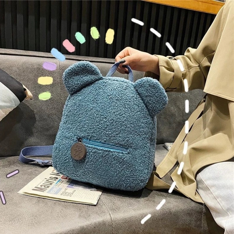 Women's Fleece Sherpa Backpack Cute Plush Daypack