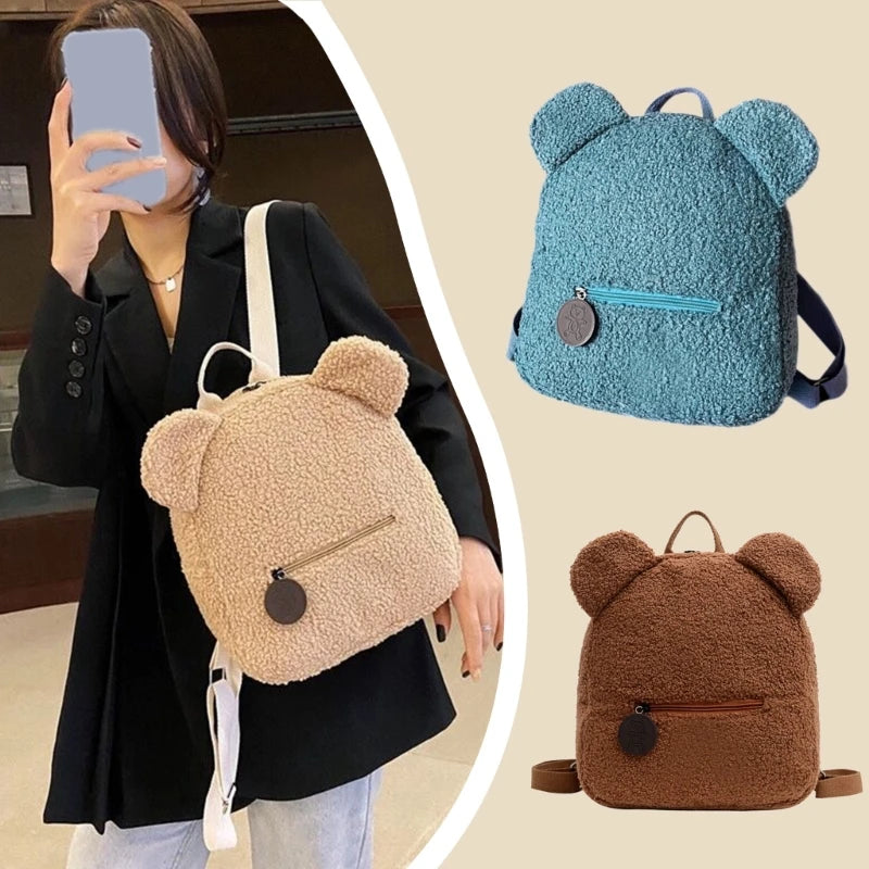 Women's Fleece Sherpa Backpack Cute Plush Daypack