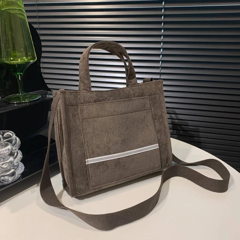 Women's Retro Corduroy Shoulder Bag Large Capacity Tote Bag