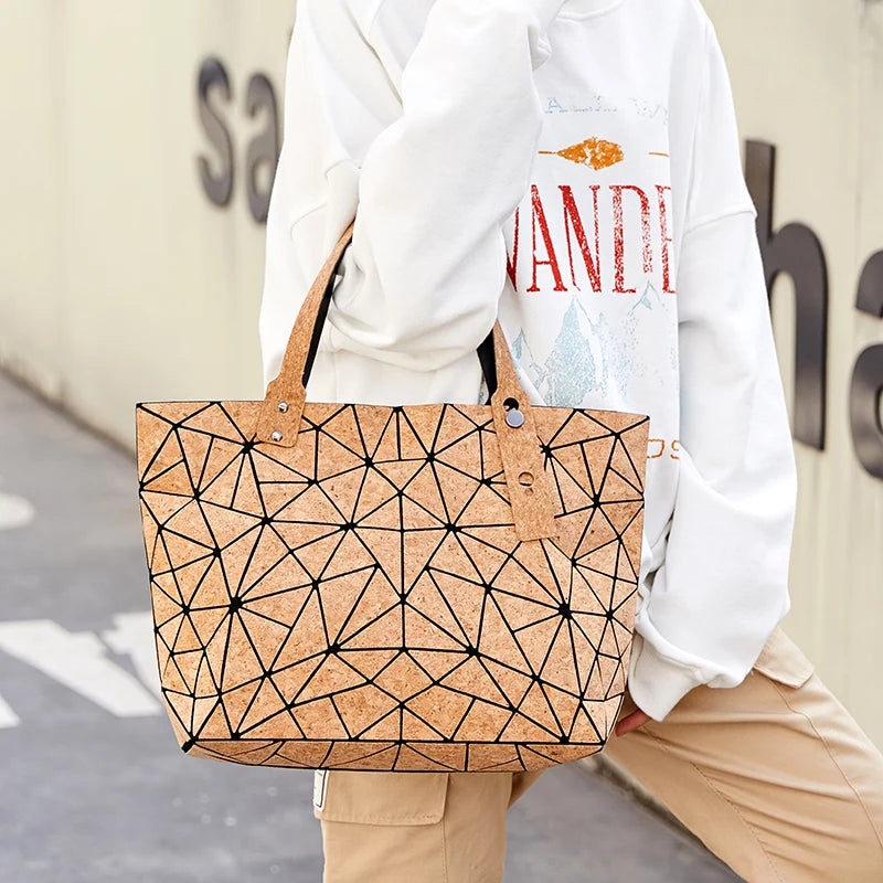 Wood Grain Diamond Tote Geometric Messenger Shoulder Bag