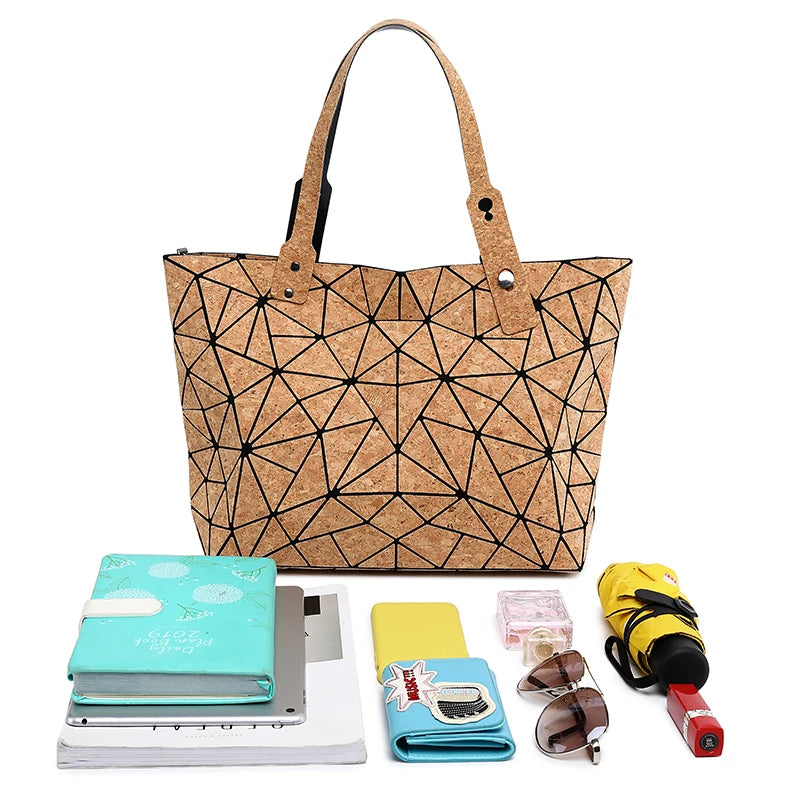 Wood Grain Diamond Tote Geometric Messenger Shoulder Bag