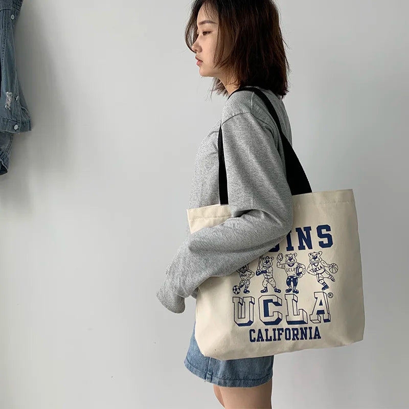 Women's Large Capacity Canvas Shoulder Bag - School Girl Handbag