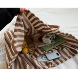 Casual Striped Tote Shoulder Bag for Women, Large Capacity Handbag