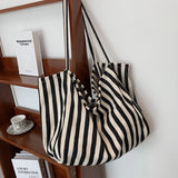 Casual Striped Tote Shoulder Bag for Women, Large Capacity Handbag