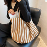 Casual Striped Tote Shoulder Bag for Women, Large Capacity Handbag