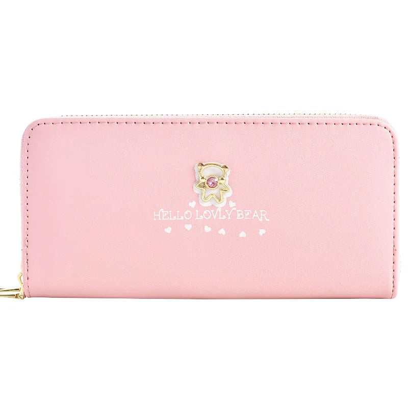 Cartoon Long Wallet with Wrist Strap, Double Zipper Phone Bag