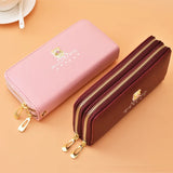 Cartoon Long Wallet with Wrist Strap, Double Zipper Phone Bag