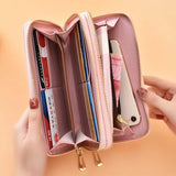 Cartoon Long Wallet with Wrist Strap, Double Zipper Phone Bag