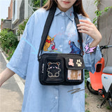 Women's Canvas Printed Bear Messenger Bag Sweet Cartoon Student Shoulder Bag