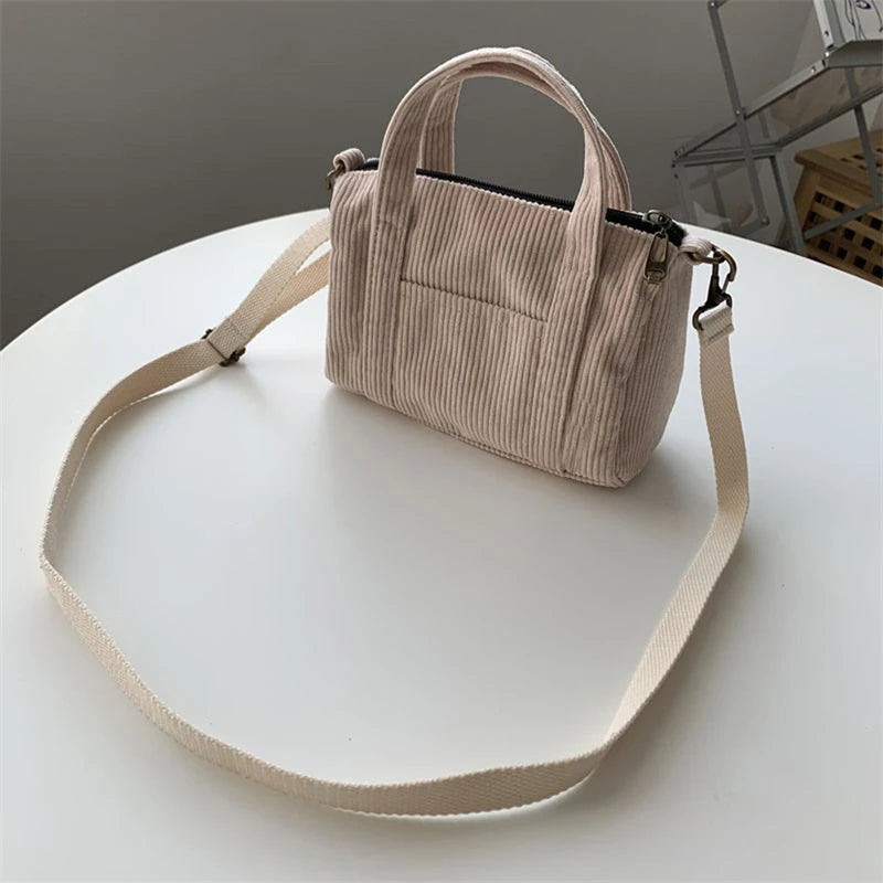 Women's Mini Corduroy Shoulder Bag Canvas Handbag Totes Casual Purse