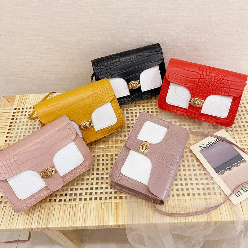 Women's One Shoulder Bag Contrast Lock Crossbody Square Bag