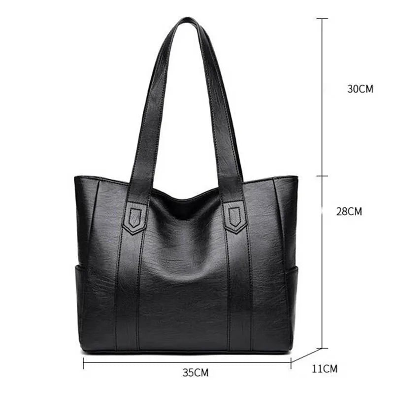 Women's PU Leather Handbag Large Tote Bag Double Shoulder Strap Shopping Bag