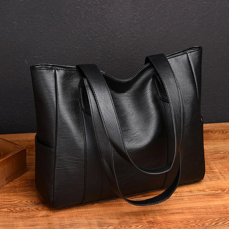 Women's PU Leather Handbag Large Tote Bag Double Shoulder Strap Shopping Bag