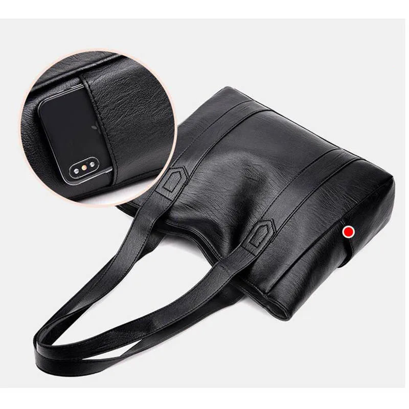 Women's PU Leather Handbag Large Tote Bag Double Shoulder Strap Shopping Bag