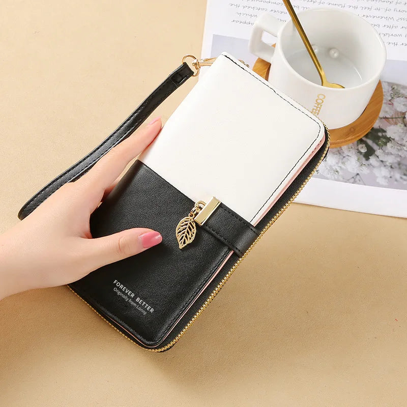 Women's PU Wallet Zipper Purse Mini Handheld Money Pouch with Landyard