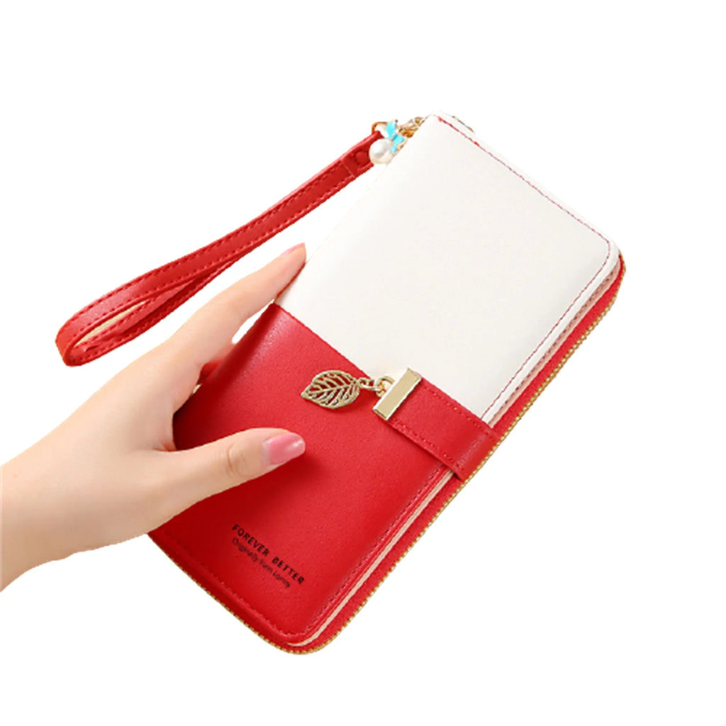 Women's PU Wallet Zipper Purse Mini Handheld Money Pouch with Landyard