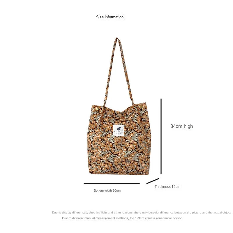 Printed Handbag Large Capacity Corduroy Canvas Bag Plush Shoulder Bag